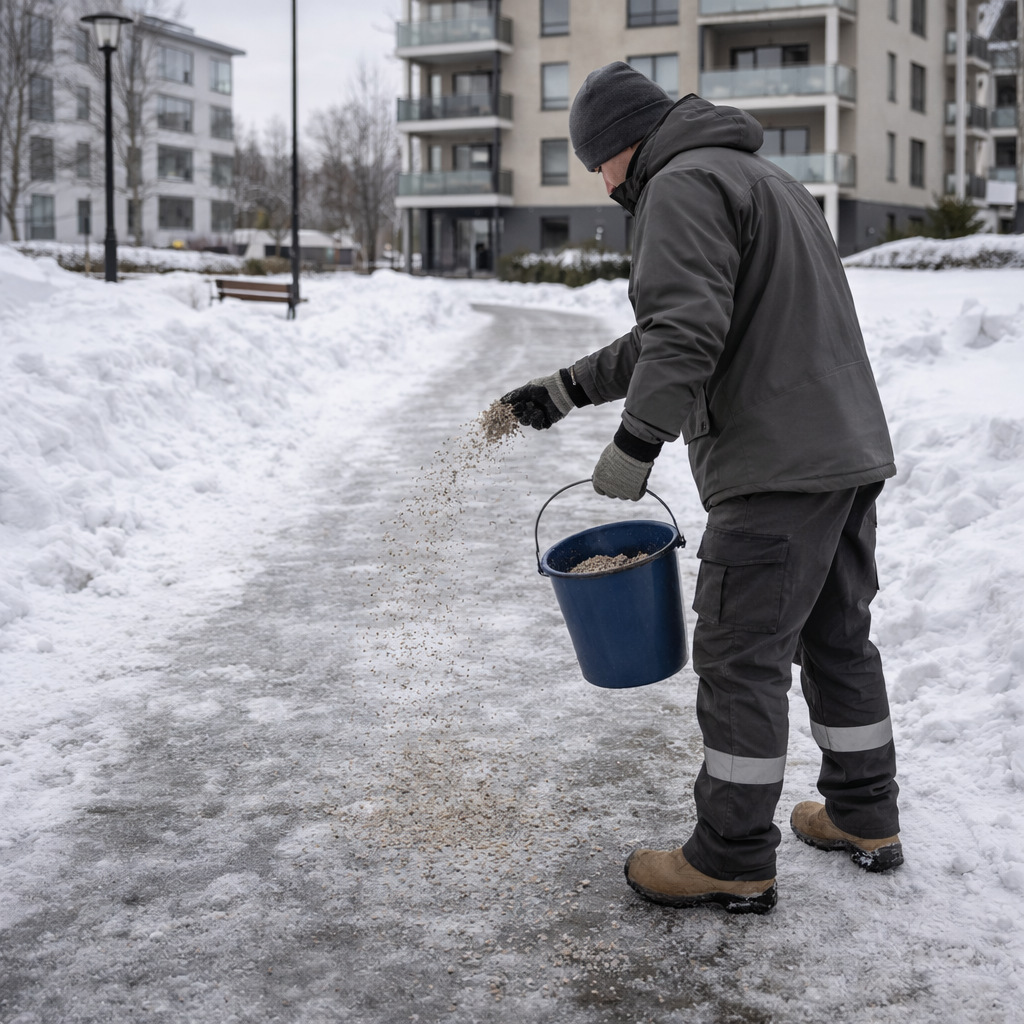 Hiekoitus kulkuväylällä talvella