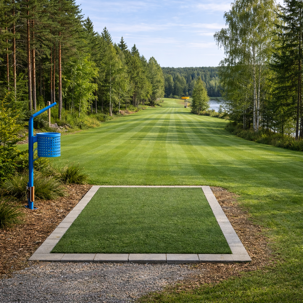 Nurmikon leikkuu frisbeegolfradalla